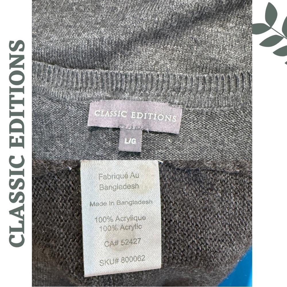 🛍️ Classic Editions Charcoal Knit Pullover Sweater Large – Ribbed Yoke - Picture 6 of 6